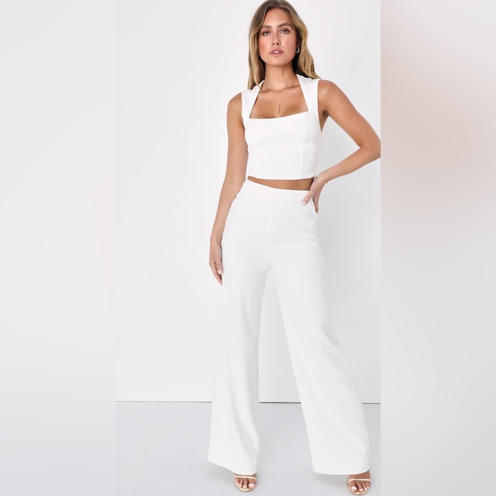 Lulu's White Two-Piece Wide-Leg Pantsuit